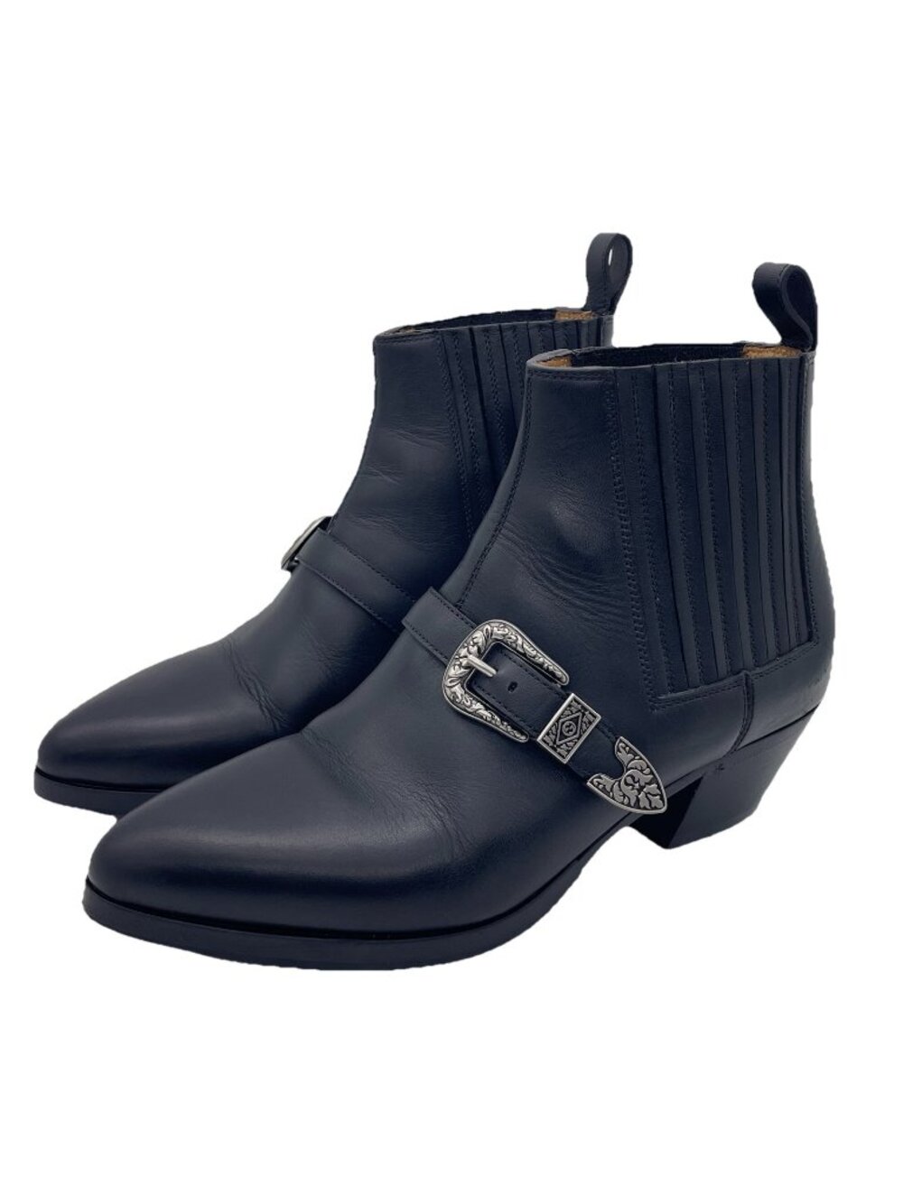 Gucci Zahara Black Leather Ankle Boots Buckle CC Chelsea Western Bootie Italy